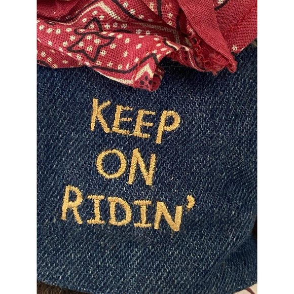 BOYDS BEAR Keep on Riding 8" Biker w Red Bandana‎ Jean Vest Embroidered Vintage - Picture 4 of 16